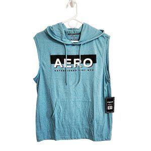 AERO Teal Turquoise Reefwaters Marled Sleeveless Summer Hoodie Tee Size M